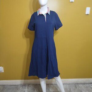 Lands' End Short Sleeve Cotton Pique Polo Fit & Flare Dress M Preppy Classic